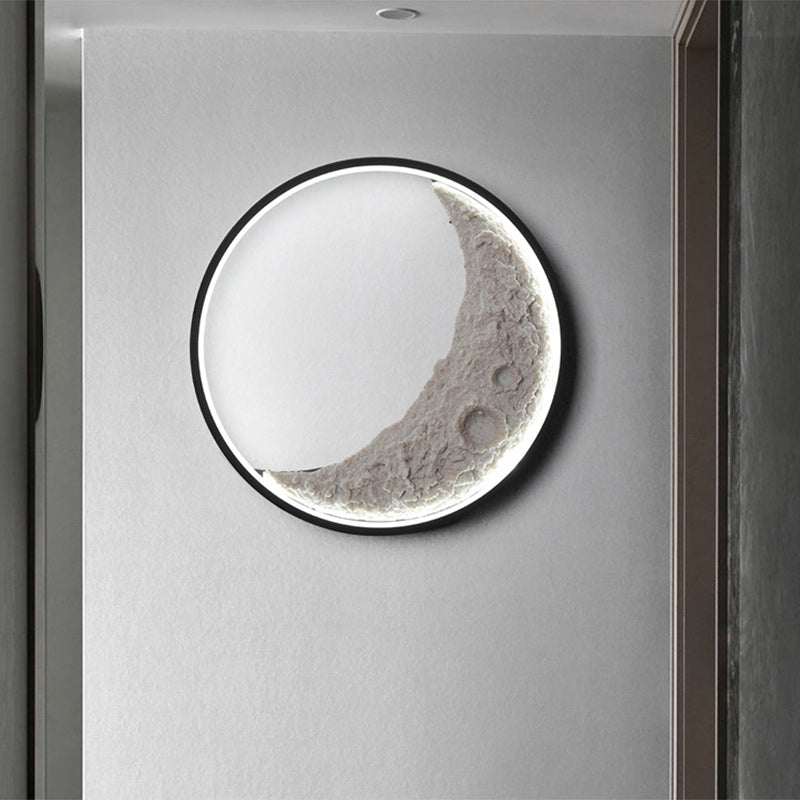 Contemporary Creative Round Moon Resin Iron Lampshade LED Wall Sconce Lamp For Living Room