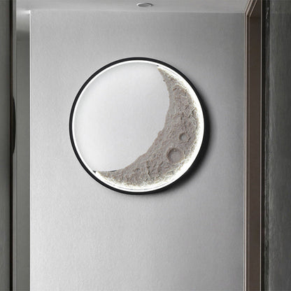 Contemporary Creative Round Moon Resin Iron Lampshade LED Wall Sconce Lamp For Living Room