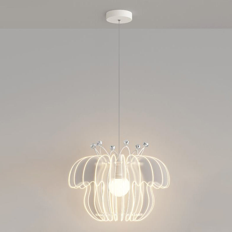 Contemporary Creative Dome Crown Acrylic Crystal Iron Lampshade LED Pendant Light For Dining Room