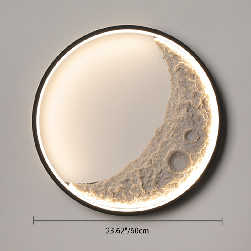 Contemporary Creative Round Moon Resin Iron Lampshade LED Wall Sconce Lamp For Living Room