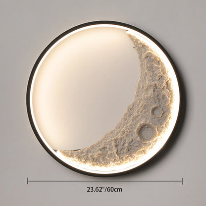 Contemporary Creative Round Moon Resin Iron Lampshade LED Wall Sconce Lamp For Living Room