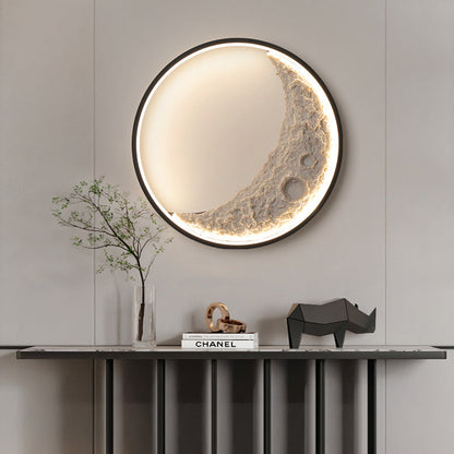 Contemporary Creative Round Moon Resin Iron Lampshade LED Wall Sconce Lamp For Living Room