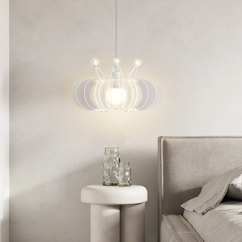 Contemporary Creative Dome Crown Acrylic Crystal Iron Lampshade LED Pendant Light For Dining Room