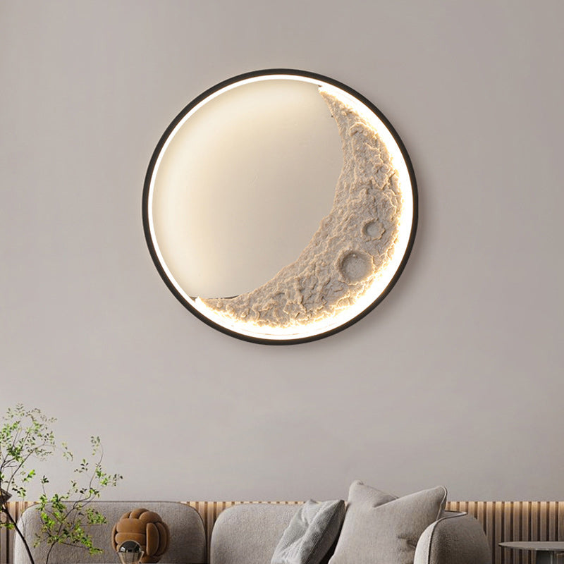 Contemporary Creative Round Moon Resin Iron Lampshade LED Wall Sconce Lamp For Living Room