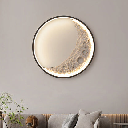 Contemporary Creative Round Moon Resin Iron Lampshade LED Wall Sconce Lamp For Living Room