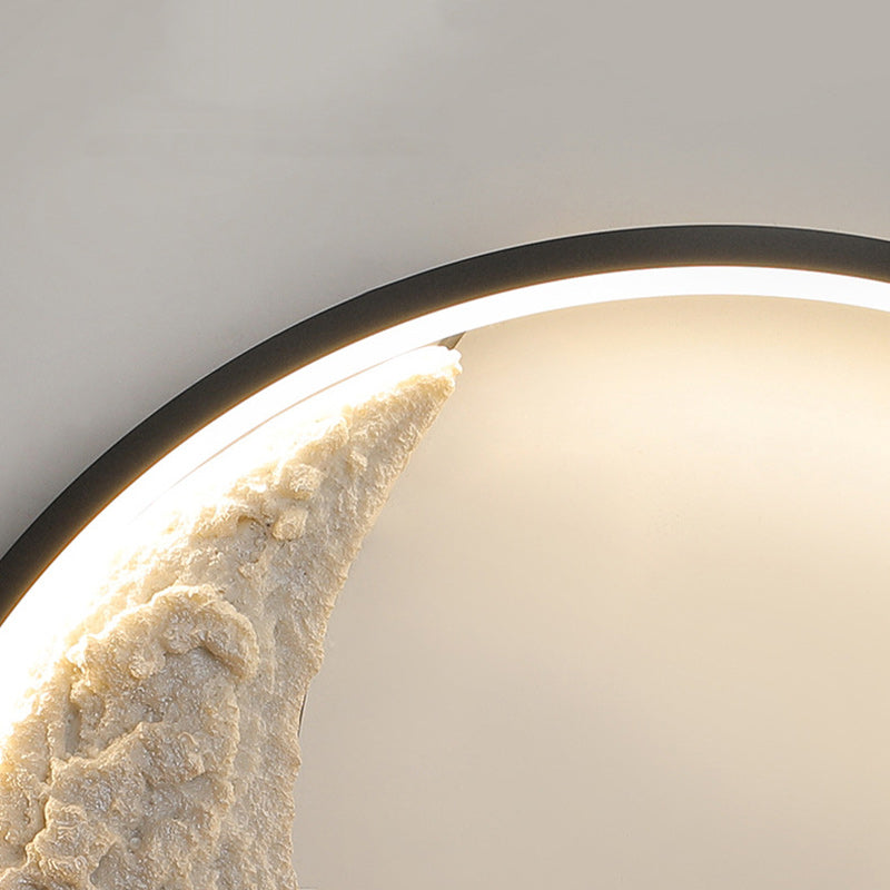 Contemporary Creative Round Moon Resin Iron Lampshade LED Wall Sconce Lamp For Living Room