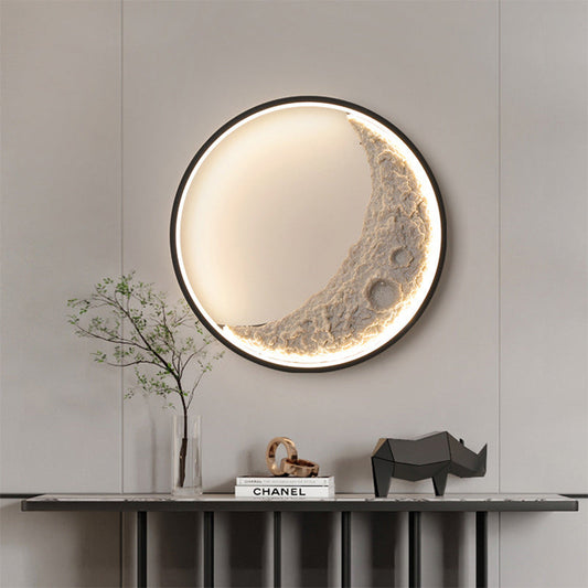 Contemporary Creative Round Moon Resin Iron Lampshade LED Wall Sconce Lamp For Living Room