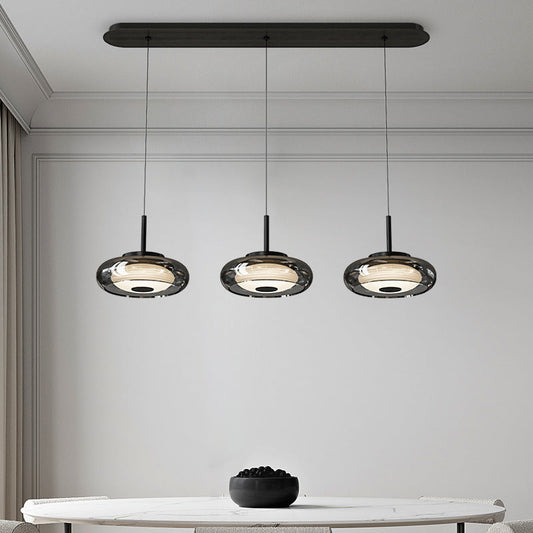 ثريات LED عصرية على شكل وعاء دائري من الحديد والزجاج لغرفة الطعام