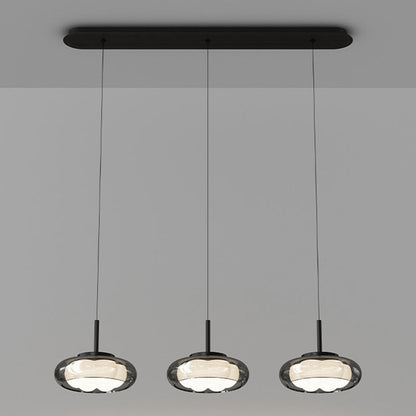 Contemporary Scandinavian Round Bowl Shape Iron Glass Lampshade LED Chandeliers For Dining Room