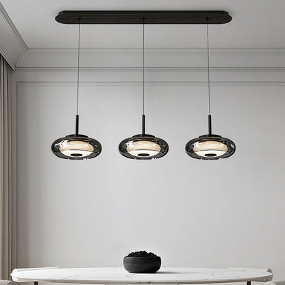 Contemporary Scandinavian Round Bowl Shape Iron Glass Lampshade LED Chandeliers For Dining Room