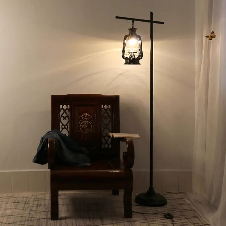 Contemporary Simplicity Kettle Shape Iron Glass Lampshade 1 - Light Standing Floor Lamp For Living Room