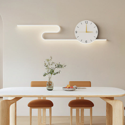 Contemporary Creative Long Curve Clock Iron Acrylic Lampshade LED Wall Sconce Lamp For Living Room
