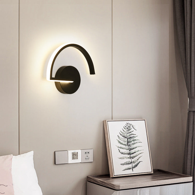Contemporary Nordic Semicircle Hardware Iron Lampshade LED Wall Sconce Lamp For Bedroom