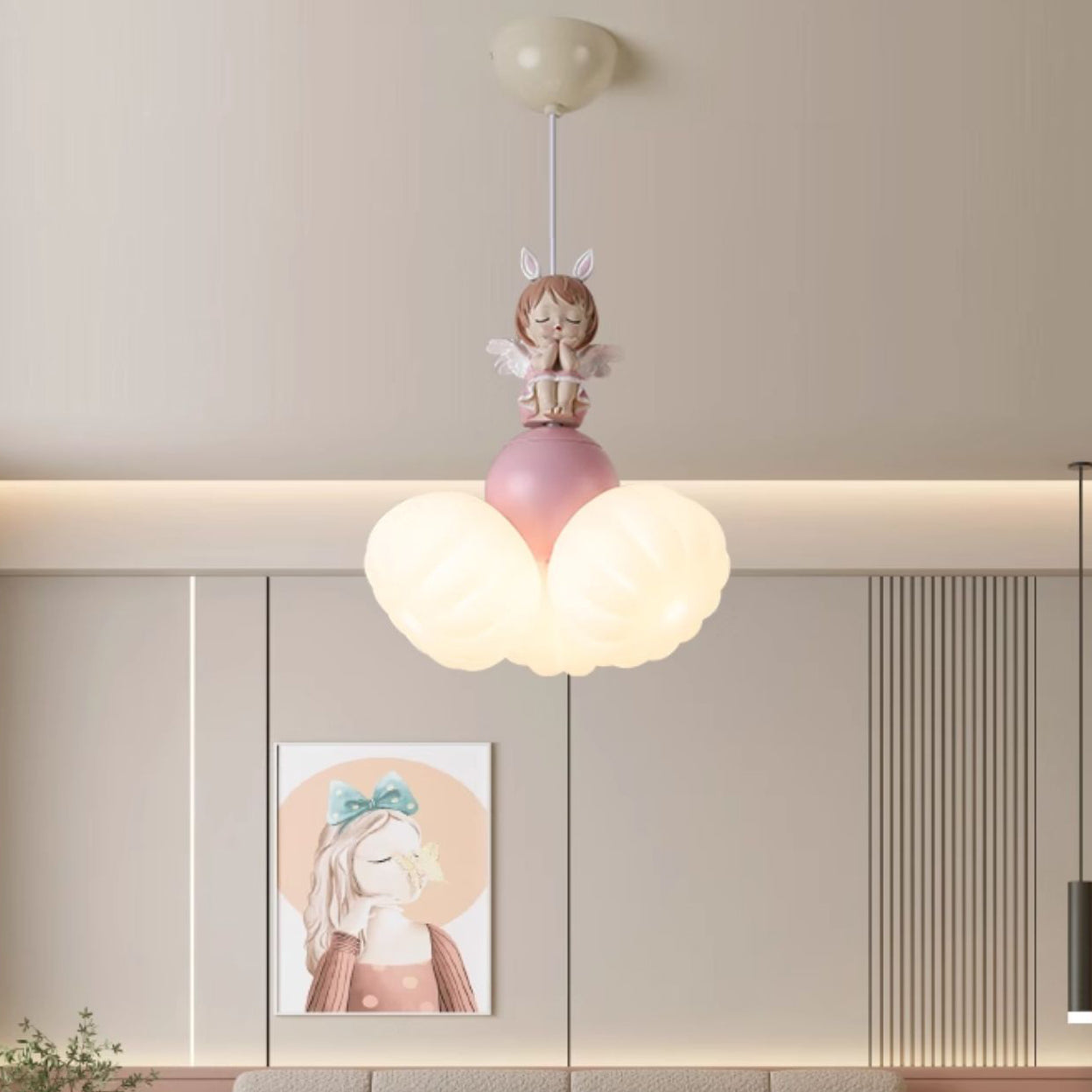Contemporary Creative Dome Angel Girl PVC Iron Resin 3 - Light Pendant Light For Dining Room