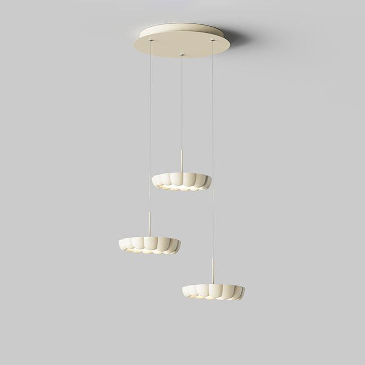 Modern Minimalist Cream Round ABS Iron Lampshade LED Chandeliers For Dining Room