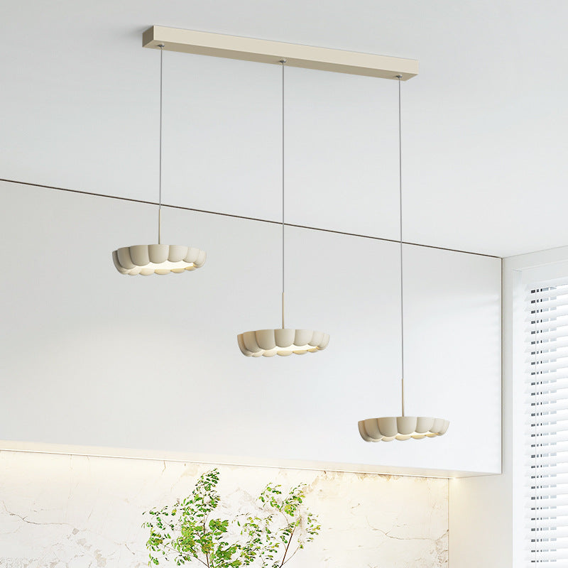 Modern Minimalist Cream Round ABS Iron Lampshade LED Chandeliers For Dining Room