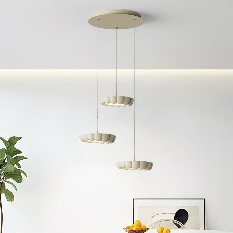 Modern Minimalist Cream Round ABS Iron Lampshade LED Chandeliers For Dining Room