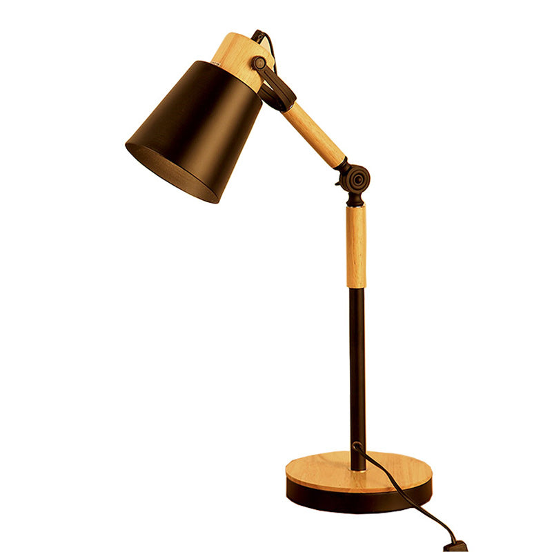 Modern Simplicity Trapezoid Bendable Iron Lampshade Solid Wood Base 1 - Light Table Lamp For Bedroom