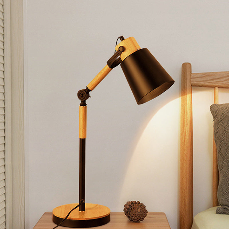 Modern Simplicity Trapezoid Bendable Iron Lampshade Solid Wood Base 1 - Light Table Lamp For Bedroom