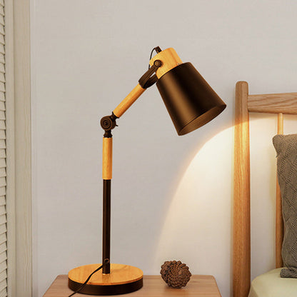 Modern Simplicity Trapezoid Bendable Iron Lampshade Solid Wood Base 1 - Light Table Lamp For Bedroom