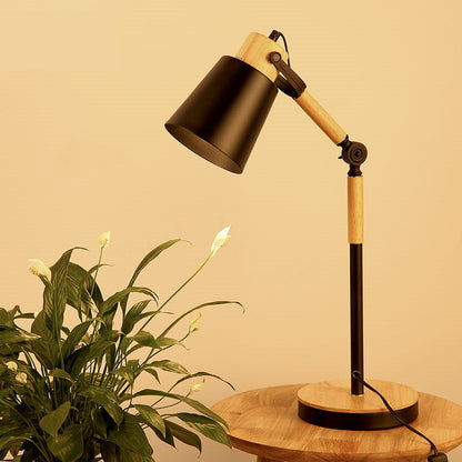 Modern Simplicity Trapezoid Bendable Iron Lampshade Solid Wood Base 1 - Light Table Lamp For Bedroom