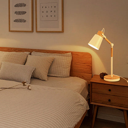 Modern Simplicity Trapezoid Bendable Iron Lampshade Solid Wood Base 1 - Light Table Lamp For Bedroom
