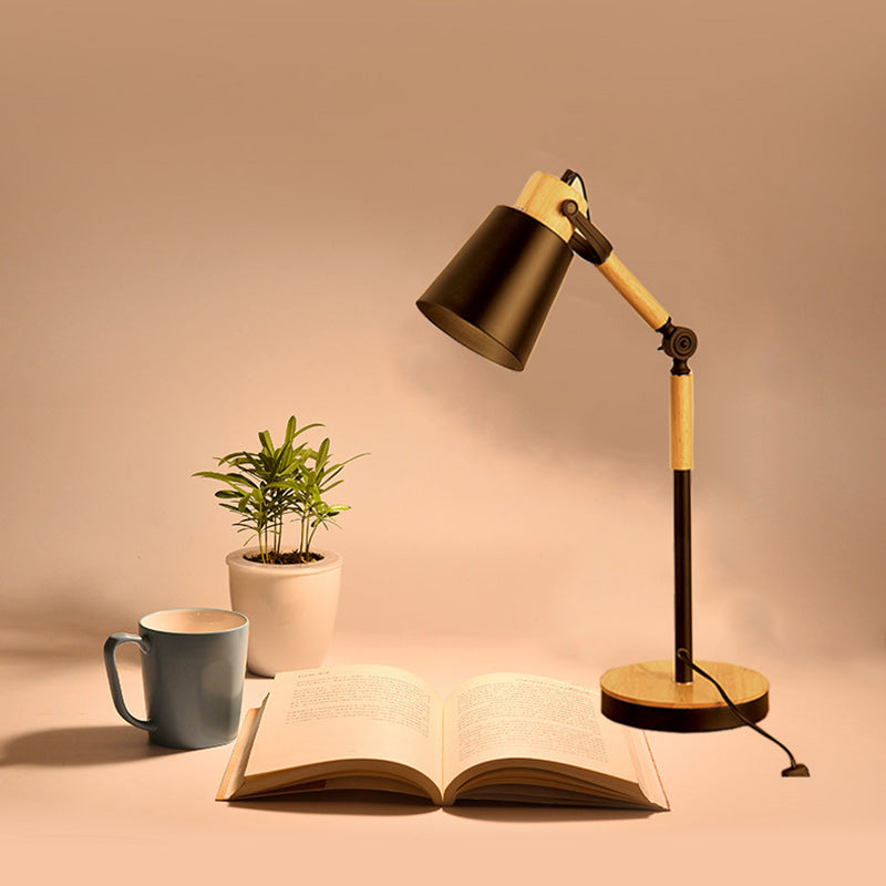 Modern Simplicity Trapezoid Bendable Iron Lampshade Solid Wood Base 1 - Light Table Lamp For Bedroom