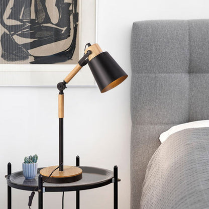 Modern Simplicity Trapezoid Bendable Iron Lampshade Solid Wood Base 1 - Light Table Lamp For Bedroom