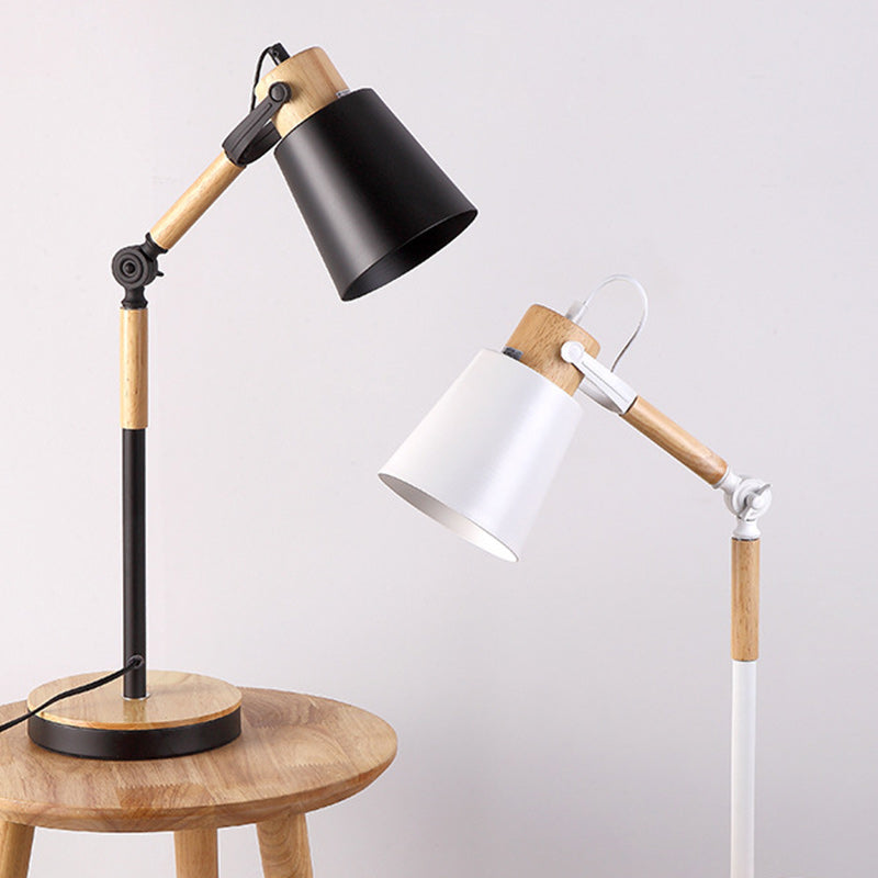 Modern Simplicity Trapezoid Bendable Iron Lampshade Solid Wood Base 1 - Light Table Lamp For Bedroom