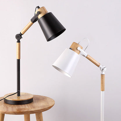 Modern Simplicity Trapezoid Bendable Iron Lampshade Solid Wood Base 1 - Light Table Lamp For Bedroom