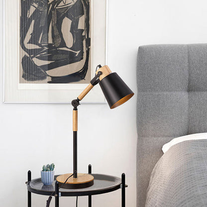 Modern Simplicity Trapezoid Bendable Iron Lampshade Solid Wood Base 1 - Light Table Lamp For Bedroom