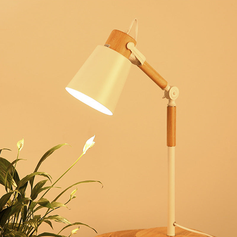 Modern Simplicity Trapezoid Bendable Iron Lampshade Solid Wood Base 1 - Light Table Lamp For Bedroom