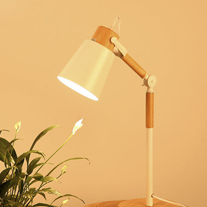 Modern Simplicity Trapezoid Bendable Iron Lampshade Solid Wood Base 1 - Light Table Lamp For Bedroom