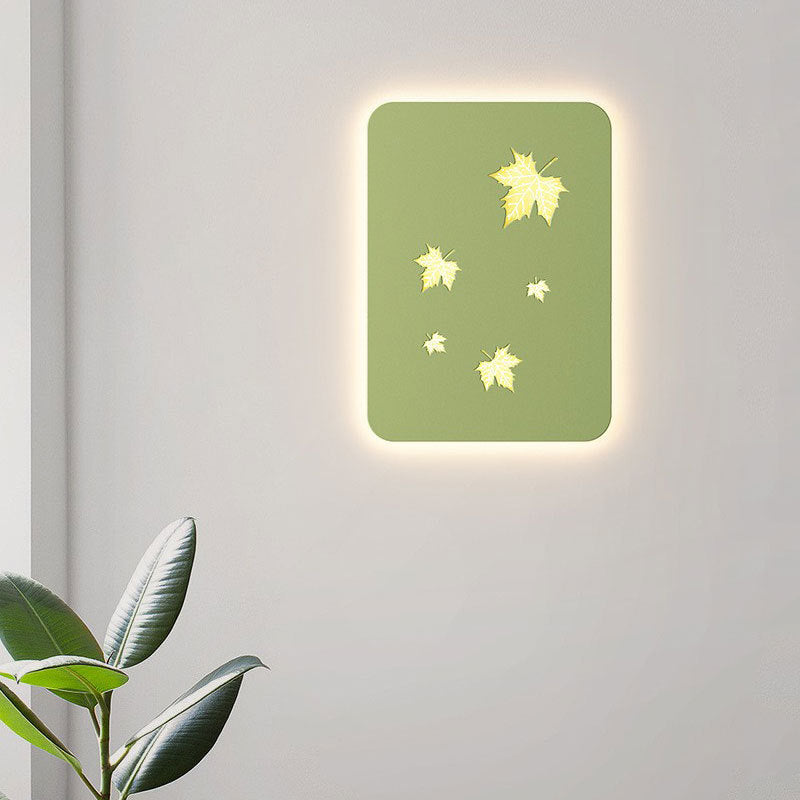 Contemporary Creative Rectangular Maple Leaves Full Iron Lampshade LED Wall Sconce Lamp For Living Room