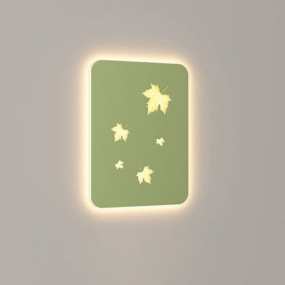 Contemporary Creative Rectangular Maple Leaves Full Iron Lampshade LED Wall Sconce Lamp For Living Room