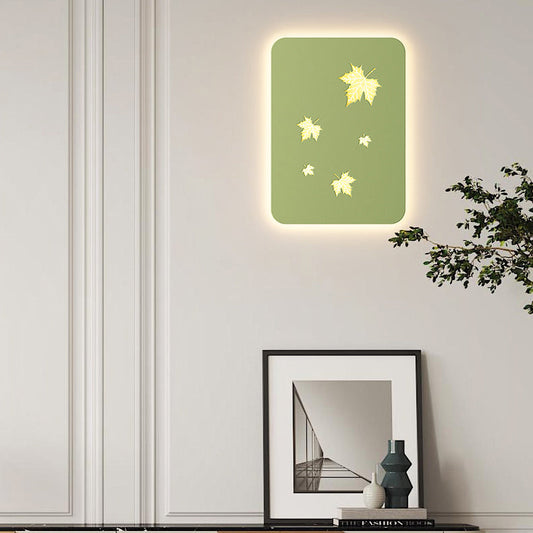 Contemporary Creative Rectangular Maple Leaves Full Iron Lampshade LED Wall Sconce Lamp For Living Room