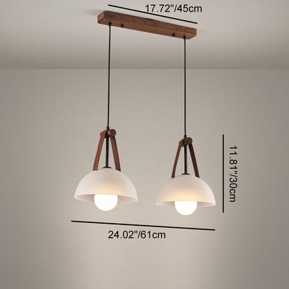 Contemporary Nordic Dome Semicircle Glass Lampshade Walnut Copper Leather 1/2/3 - Light Chandelier For Dining Room
