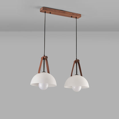 Contemporary Nordic Dome Semicircle Glass Lampshade Walnut Copper Leather 1/2/3 - Light Chandelier For Dining Room