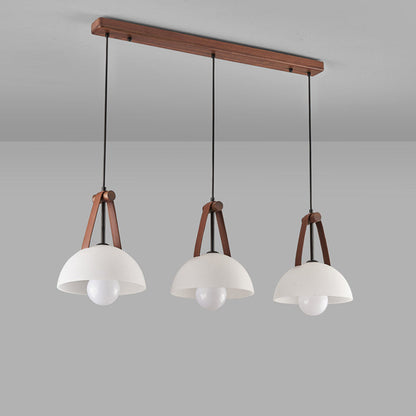 Contemporary Nordic Dome Semicircle Glass Lampshade Walnut Copper Leather 1/2/3 - Light Chandelier For Dining Room
