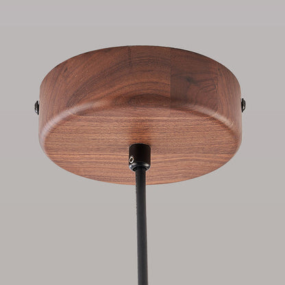 Contemporary Nordic Dome Semicircle Glass Lampshade Walnut Copper Leather 1/2/3 - Light Chandelier For Dining Room