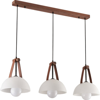 Contemporary Nordic Dome Semicircle Glass Lampshade Walnut Copper Leather 1/2/3 - Light Chandelier For Dining Room