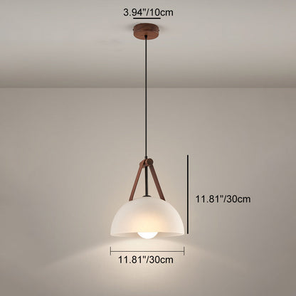 Contemporary Nordic Dome Semicircle Glass Lampshade Walnut Copper Leather 1/2/3 - Light Chandelier For Dining Room