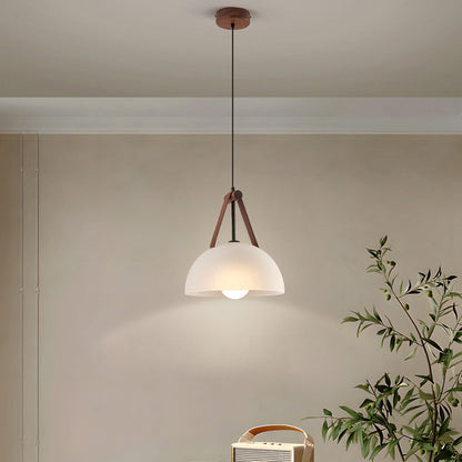 Contemporary Nordic Dome Semicircle Glass Lampshade Walnut Copper Leather 1/2/3 - Light Chandelier For Dining Room