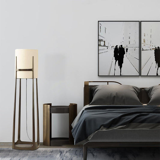 Contemporary Scandinavian Cylinder Fabric Lampshade Iron Base 1 - Light Standing Floor Lamp For Living Room