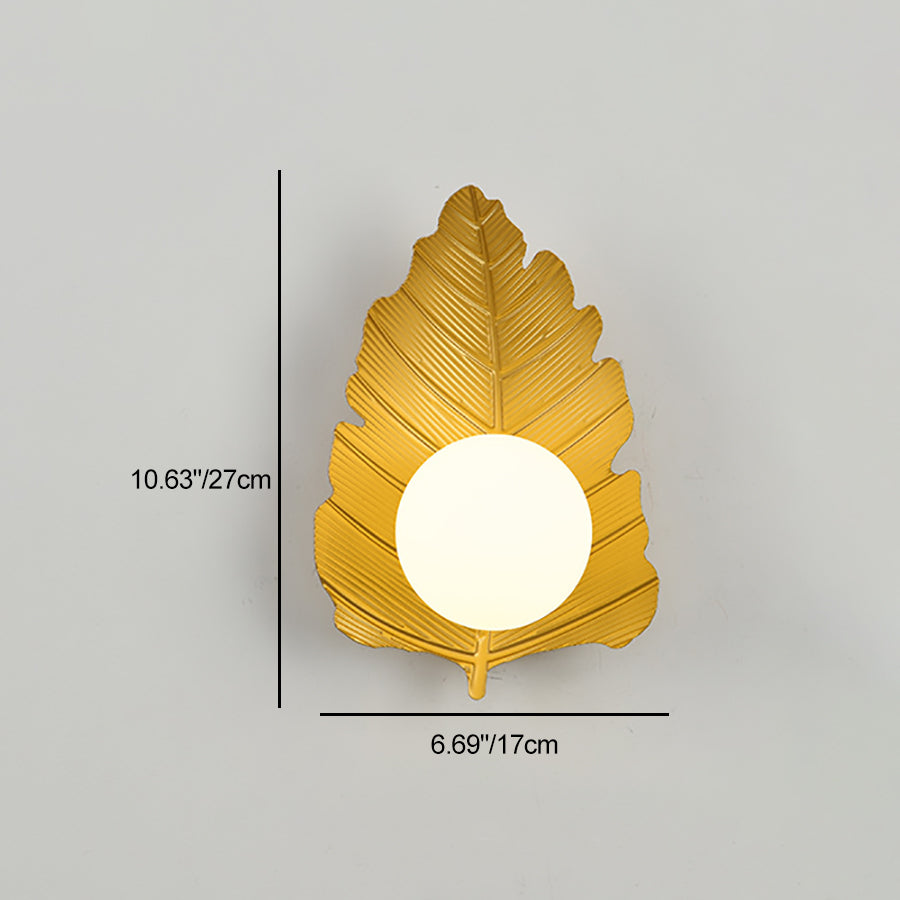 Contemporary Creative Iron Leaf Glass Orb Lampshade 1 - Light Wall Sconce Lamp For Living Room