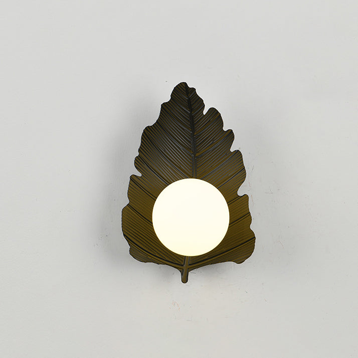 Contemporary Creative Iron Leaf Glass Orb Lampshade 1 - Light Wall Sconce Lamp For Living Room
