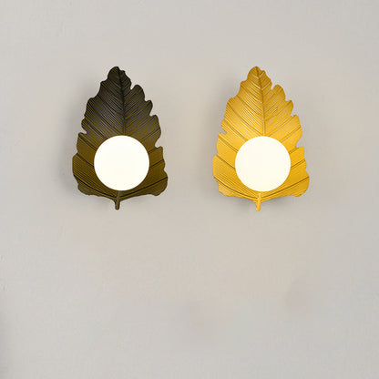 Contemporary Creative Iron Leaf Glass Orb Lampshade 1 - Light Wall Sconce Lamp For Living Room