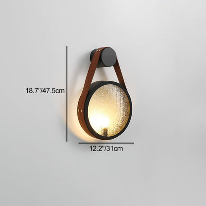 Contemporary Retro Belt Suspension Round Iron Glass Lampshade 1 - Light Wall Sconce Lamp For Living Room