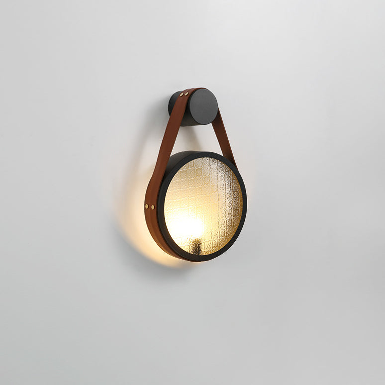 Contemporary Retro Belt Suspension Round Iron Glass Lampshade 1 - Light Wall Sconce Lamp For Living Room