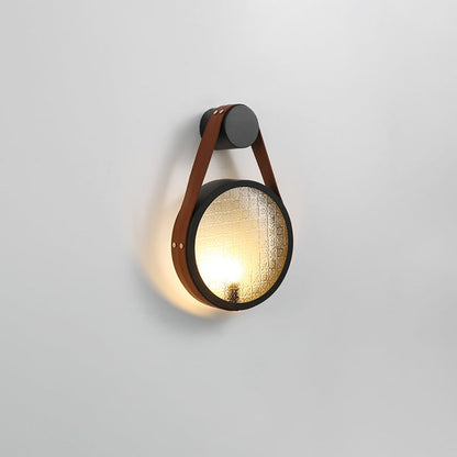 Contemporary Retro Belt Suspension Round Iron Glass Lampshade 1 - Light Wall Sconce Lamp For Living Room